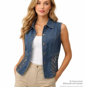 NIKKY Jeans L Blue Vintage Denim Vest Lattice Sides 80s